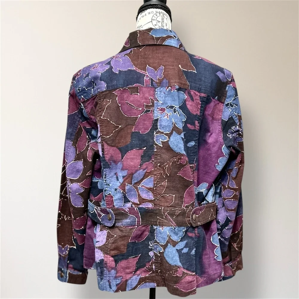 Vintage Coldwater Creek Floral Cotton Shacket Purple Blue Button Front‎ 16 Boho